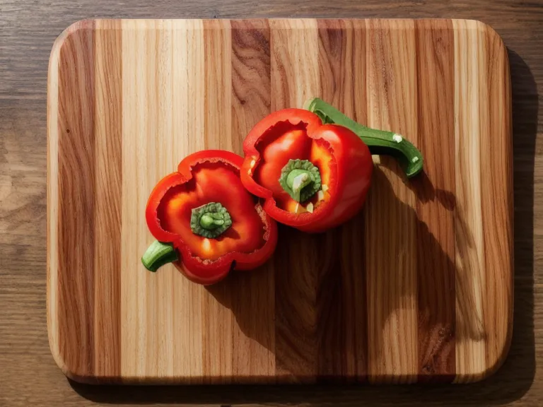 Sliced red bell peppers next to a bottle of prostate supplements on a cutting board.
