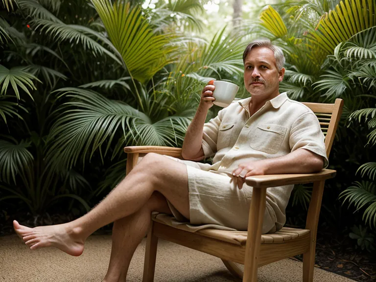 A man enjoying a peaceful morning on his porch after improving his sleep quality.