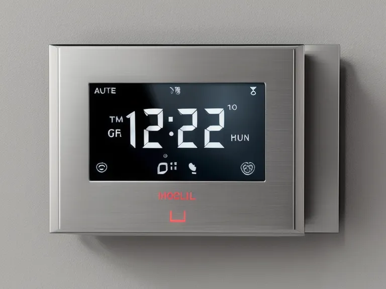 A digital wall thermostat set to 65 degrees for optimal sleep.