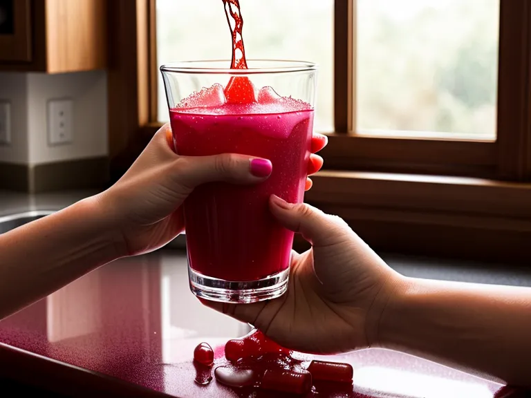 Mixing a liquid supplement into a glass of red juice